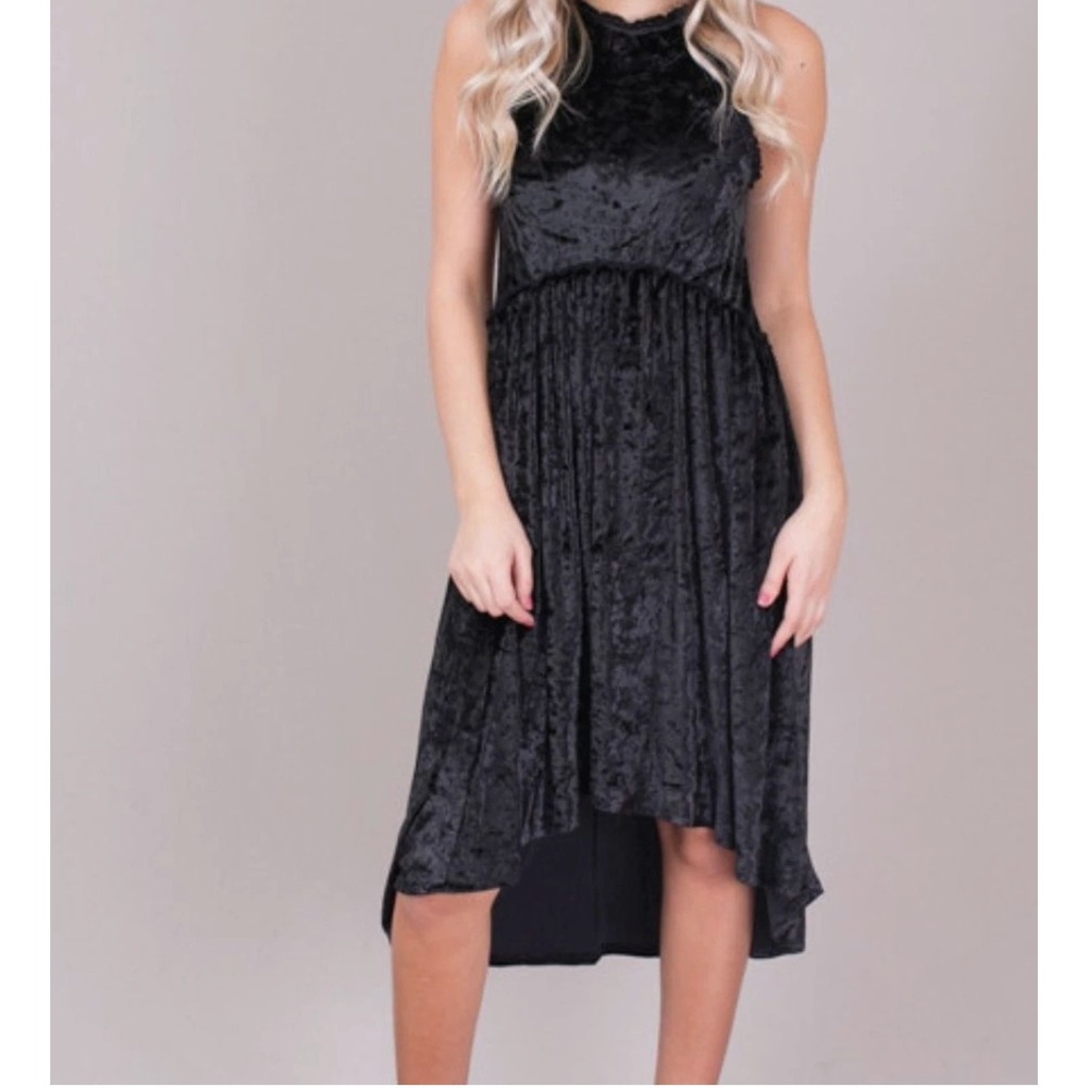 POL Black‎ Crushed Velvet High Low Midi Dress Whimsigoth Boho Sleeveless Sz L
